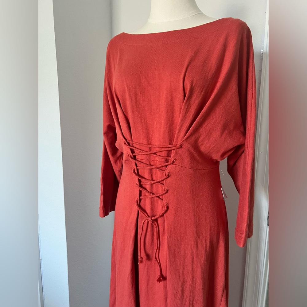 Free People Beach NWT Boho Lace-Up Midi Dress Terracotta Rust Cotton Size Small - Picture 8 of 12